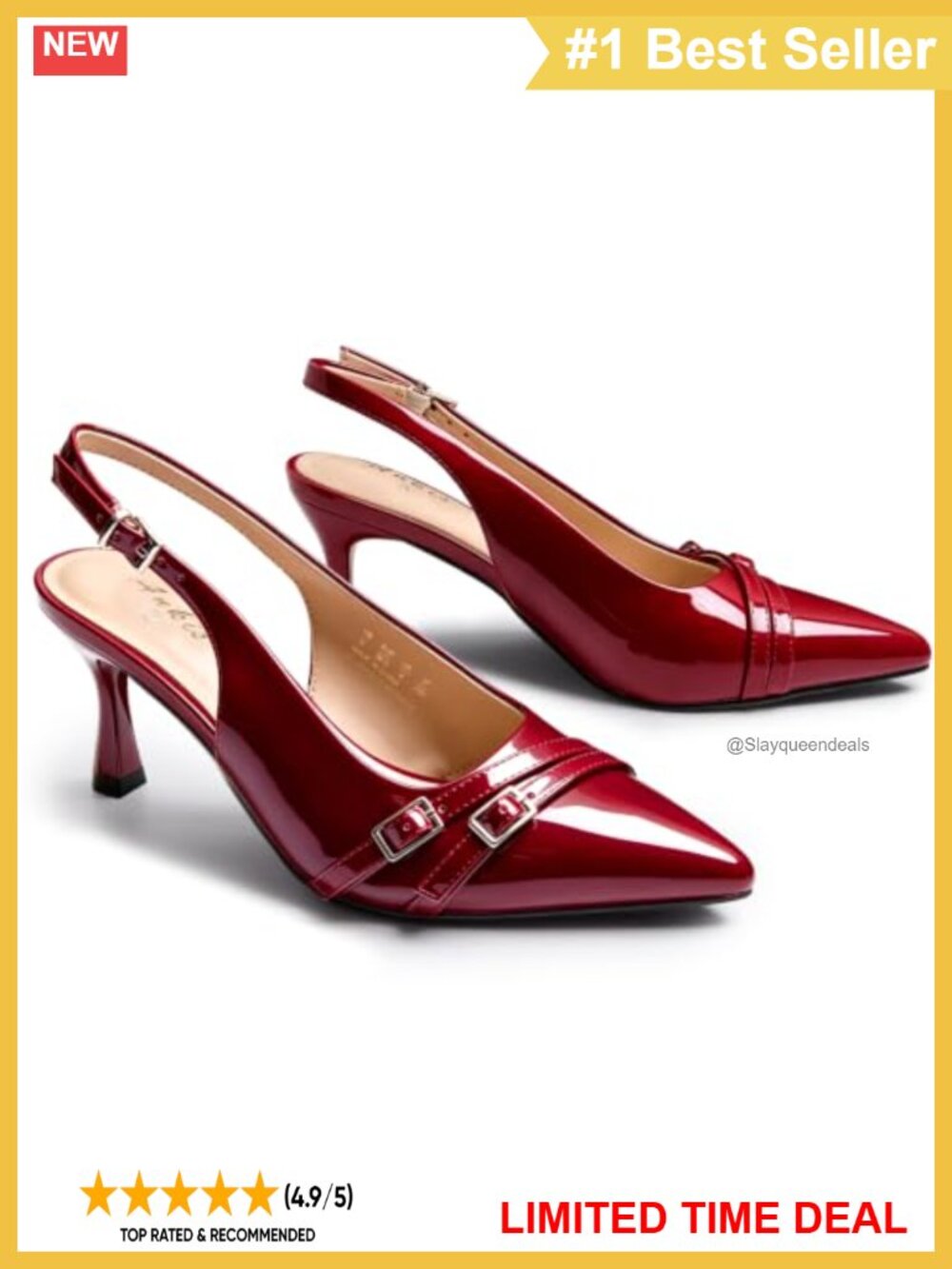 Women's Patent Slingback Kitten Heels 2.75in Pointed Toe Dress Pumps
